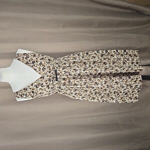 BCBGMaxAzria cream, tan & brown print silk empire waist dress with tie, size 6